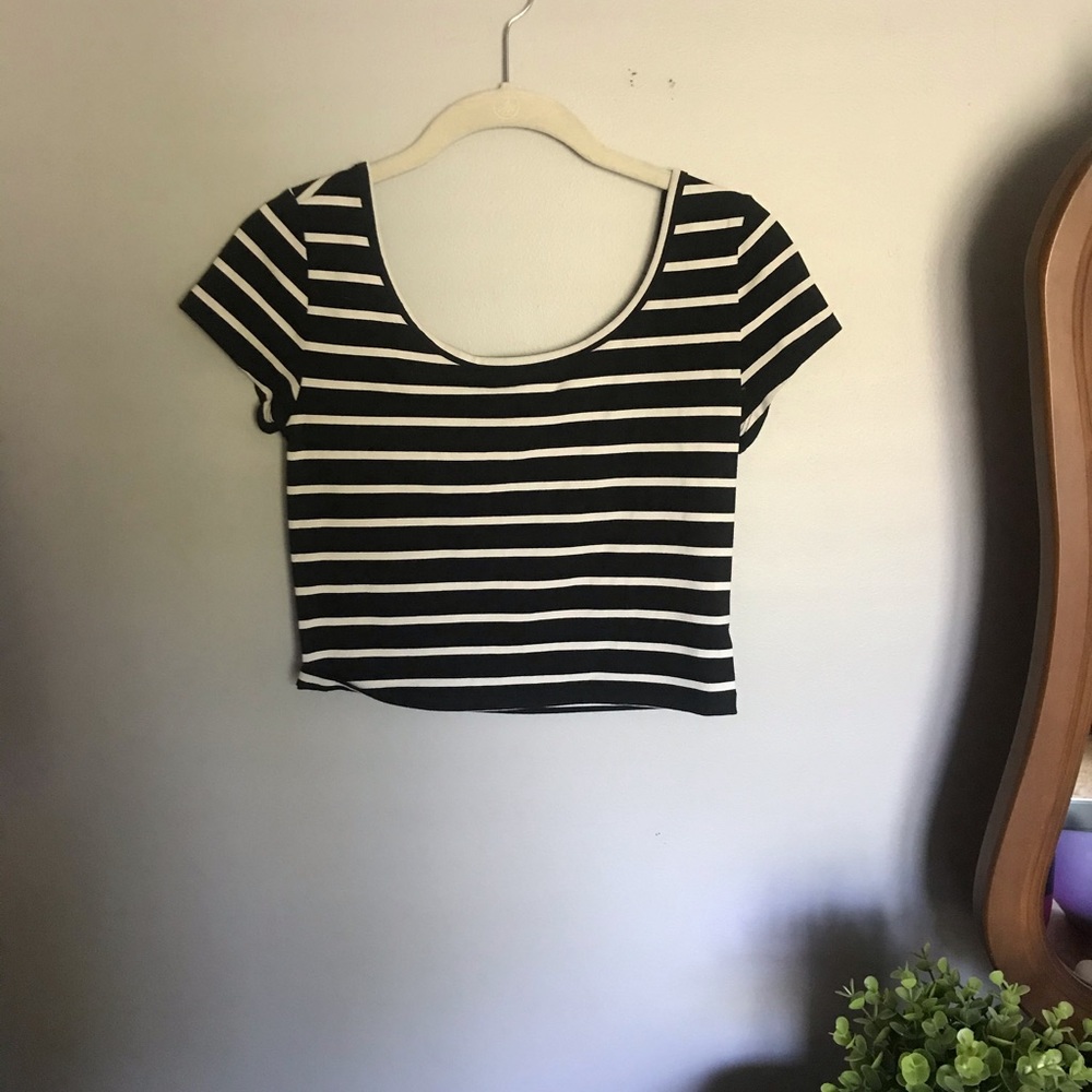 black and white striped crop top